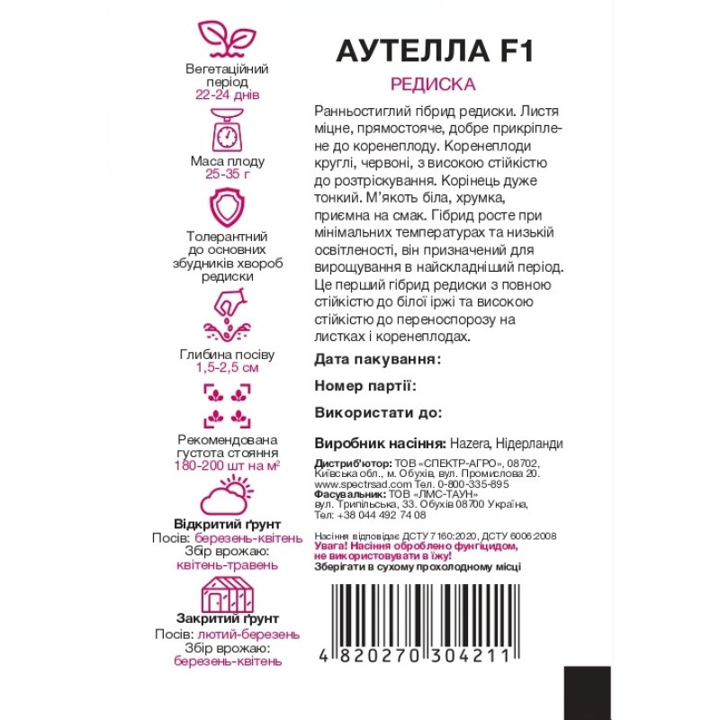 Редиска Аутелла F1, 2 г